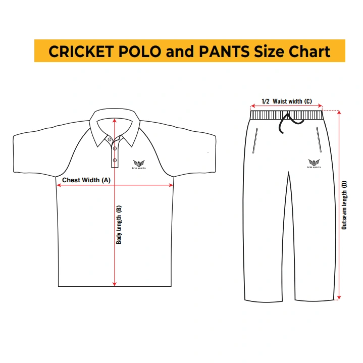 custom cricket uniforms size chart